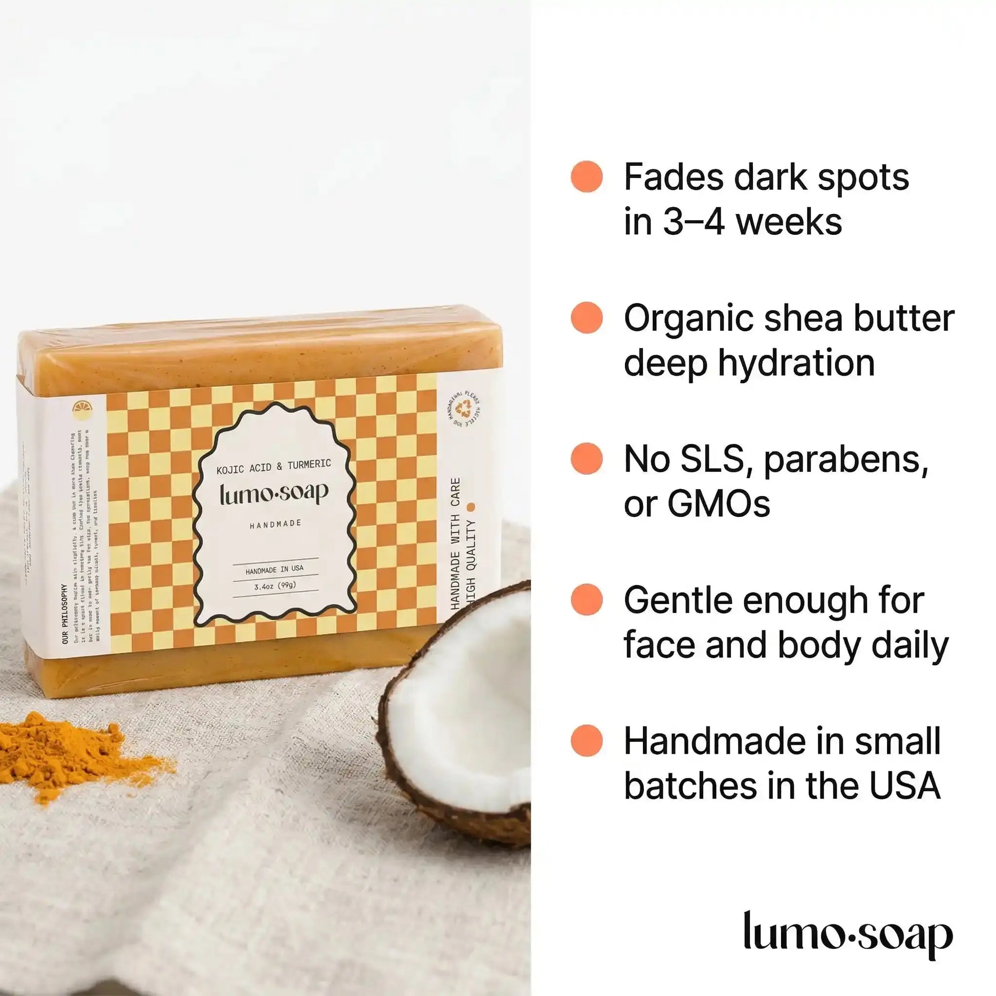 Clearer, Brighter Skin in Just 3–4 Weeks · Kojic Acid & Turmeric Soap lumosoap